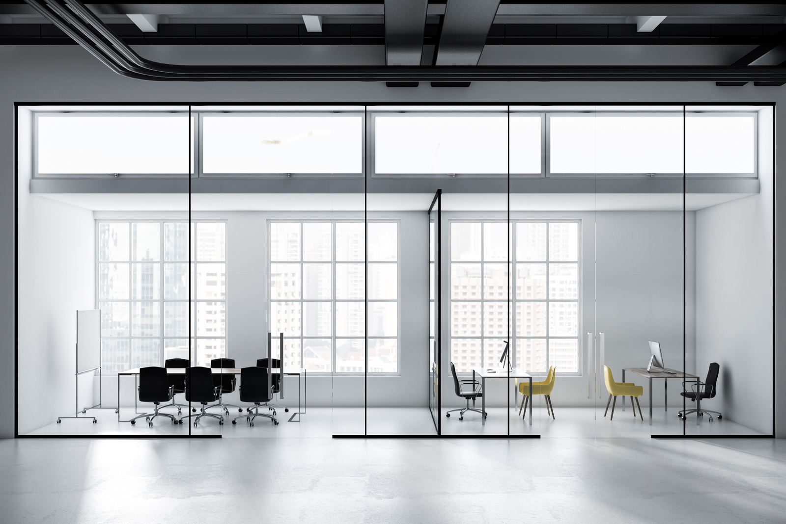 White and black industrial style office